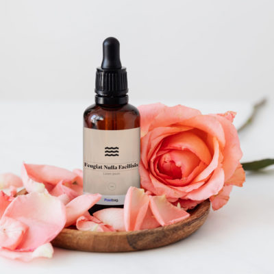 Cosmetic Brown Glass Bottle with Pink Rose Mockup