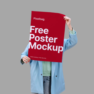 Woman Holding a Poster PSD Mockup