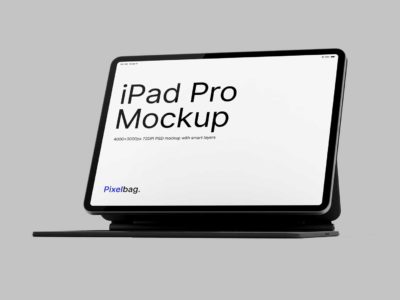 Horizontal iPad Pro PSD Mockup with Keyboard