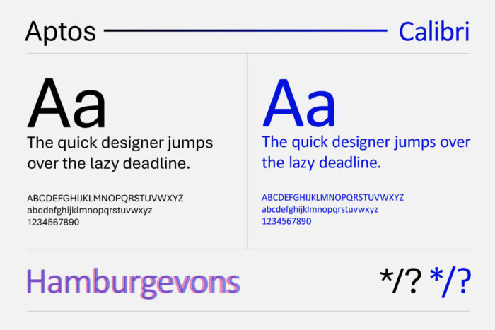 Aptos and Calibri font comparison