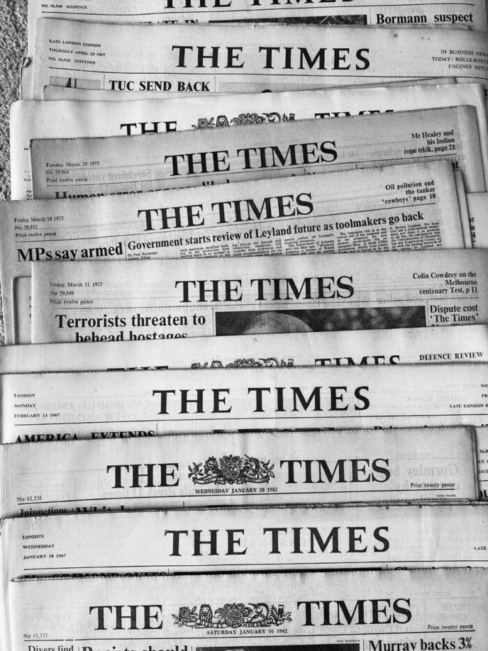 The Times of London newspaper and classic serif typography