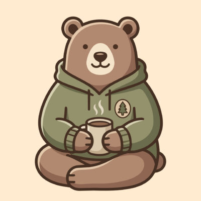 Cute Bear Wearing Hoodie and Holding Mug Vector Illustration (AI, PDF, EPS)