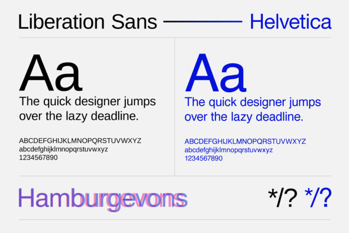 Liberation Sans vs Helvetica comparison