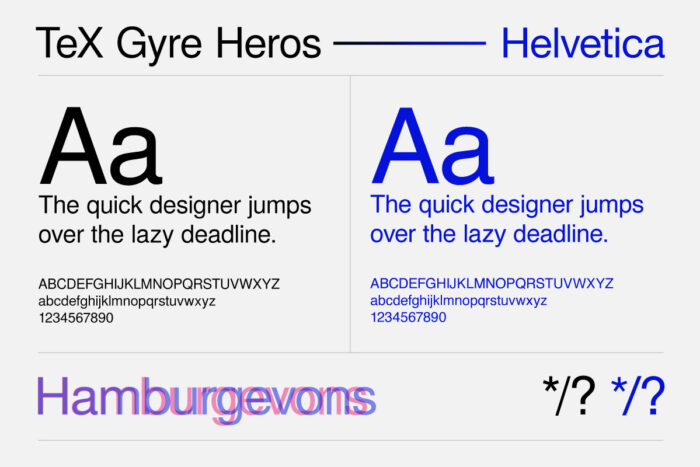 TeX Gyre Heros vs Helvetica comparison